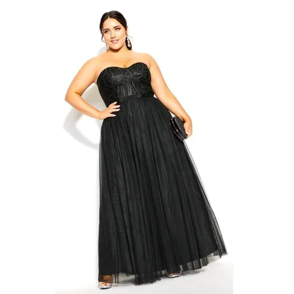 city chic embroidered tulle maxi dress Embroidered Tulle Long Dress – Saiid Kobeisy Online main image 1